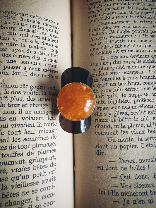 Bague grande ronde Plumeaux orange plaqué or