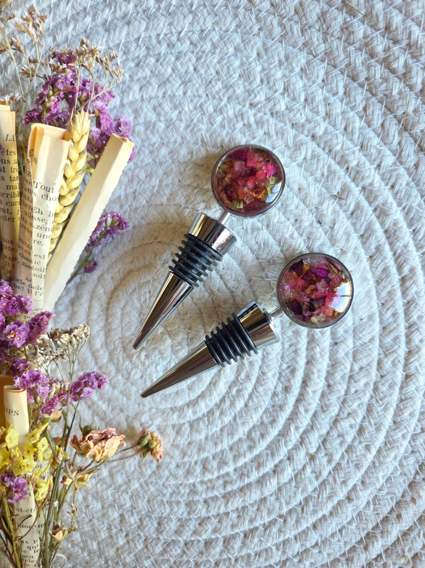 Bouchon de bouteille Fleurs et sel rose