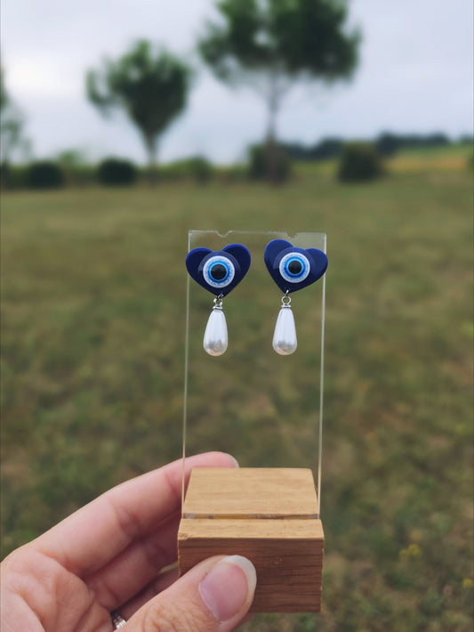 Boucles d'oreille Coeur bleu Mataki