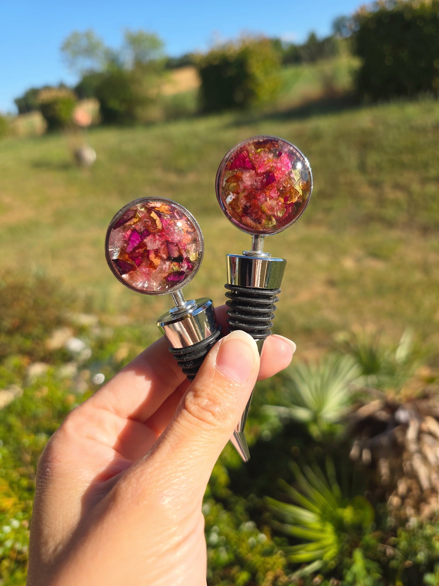 Bouchon de bouteille Fleurs et sel rose