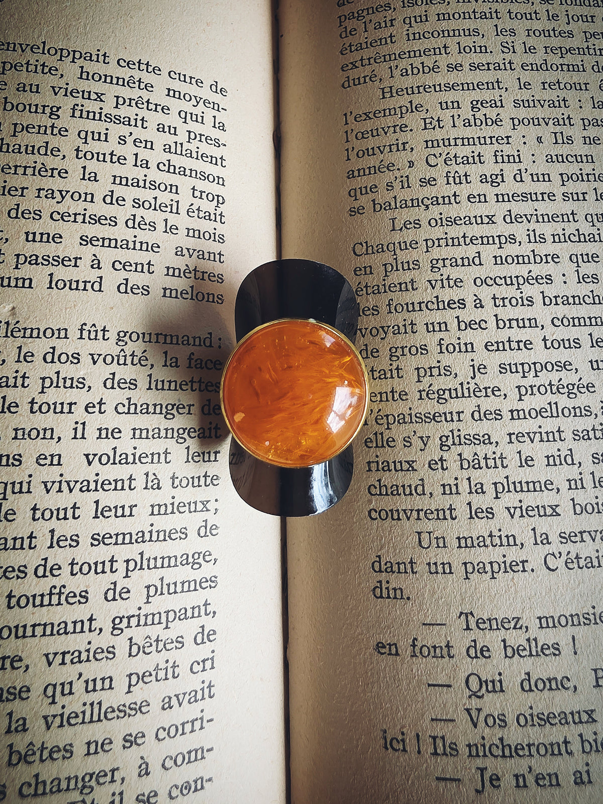 Bague grande ronde Plumeaux orange plaqué or