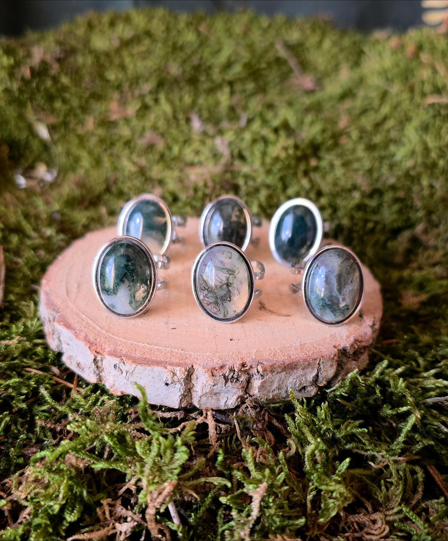 Bague ovale ajustable Agate mousse