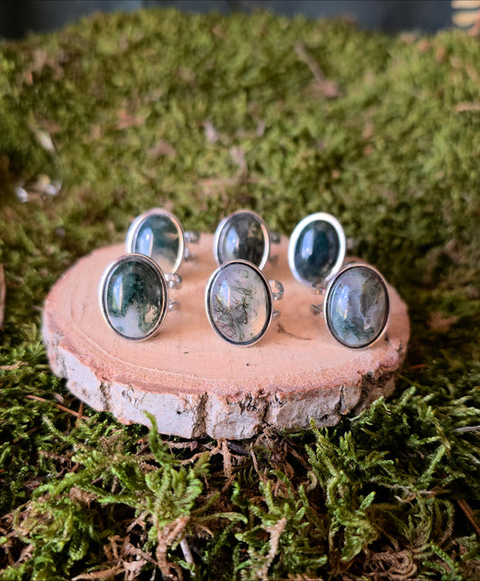 Bague ovale ajustable Agate mousse