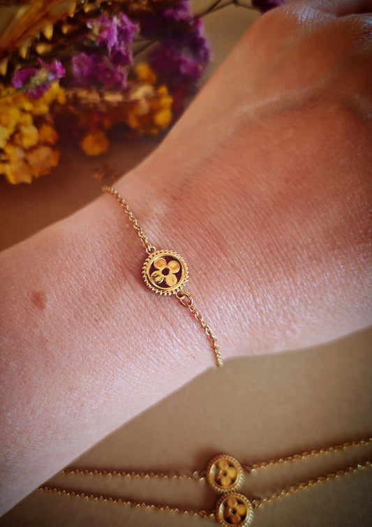 Bracelet fleur acier inoxydable or