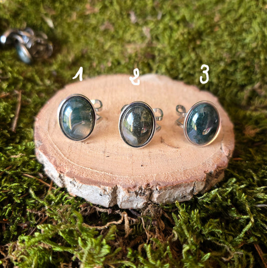 Bague ovale ajustable Agate mousse